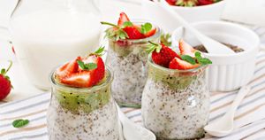 chia-vegan joghurt and strawbeery Kiwi Dessert at Naturlandhaus Krone in Maierhoefen