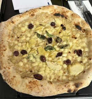 Pizza Sant’Alba with truffle creamm  at Santa Maria Pizzeria in West London