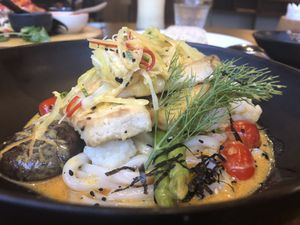 Tofu fillet with Udon and Noth curry at Suay Restaurant in Phuket
