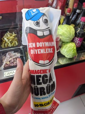 Mega Dürüm (125g çig koffte) at Komagene in Bodrum