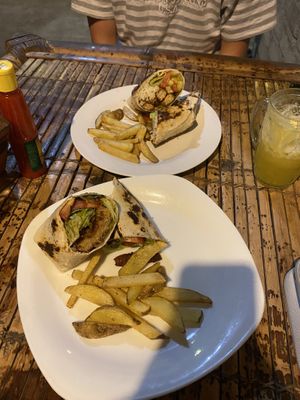 Tempeh burrito and pesto falafel wrap  at Warung Mexicana in 