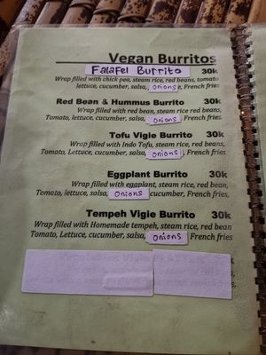 Vegan burritos at Warung Mexicana in 