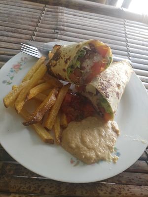 Red bean burrito and hummus at Warung Mexicana in 