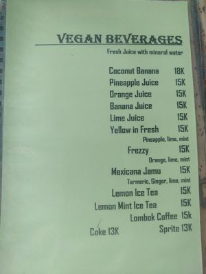 Drink menu at Warung Mexicana in 