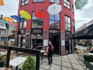 Front, very few/no vegan on menu, dishes need to be adapted at Cozy Creperie & Coffee Shop in Vejle