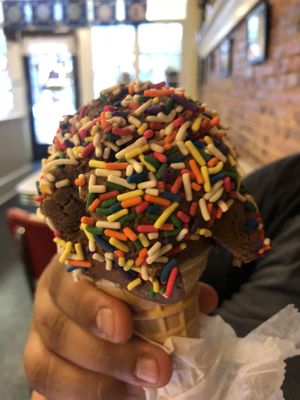 Chocolate Tofutti ice cream with rainbow jimmies at Browns Cow in Phoenixville