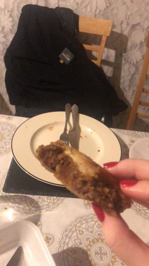 Inside of battered haggis  at Linda's Fish & Chips in Cullen