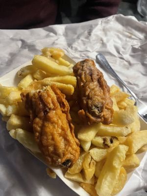 Battered sausage supper #Veganuary at Linda's Fish & Chips in Cullen