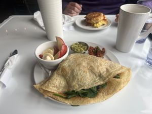 Vegan veggie stuffed crepe! Warm and caring service!  at City Lights in Sylva