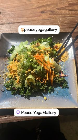 Kale salad topped with nutrition!  at Peace Yoga Gallery in Los Angeles