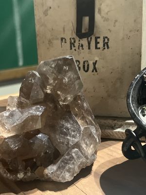 Amethyst quartz and a prayer box  at Peace Yoga Gallery in Los Angeles
