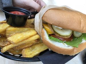 Yummy veggie burger  at Smiðjan Brugghús in Vik