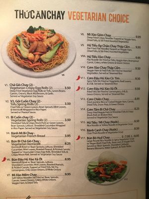 Whole page of Vegan/vegetarian menu. Look out for dishes with egg. at Pho Palace in Arlington