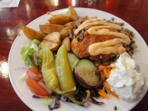 Kebab plate (you have also in bread) at Sodermanna Vegetariska in Stockholm
