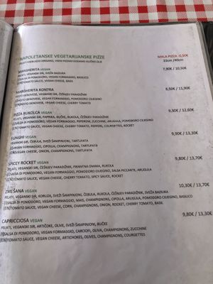 Vegan menu  at Pizzeria Fuoriseria in Izola