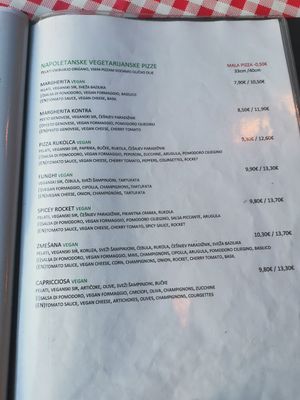 Vegan menu at Pizzeria Fuoriseria in Izola