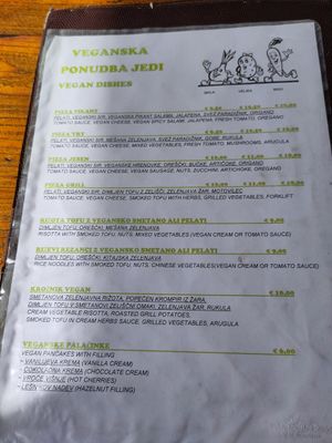 Vegan menu at Cona Tusek in Kocevje
