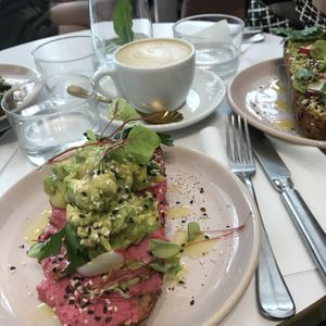 Pink avocado toast at Cafe Berry in Paris