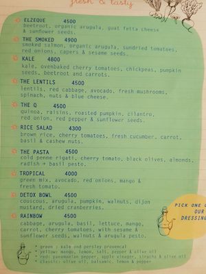 Salad Menu at Bali Beach Deli in Santa Teresa