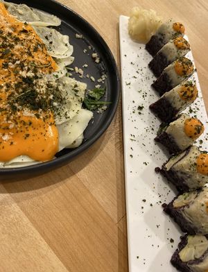 Rolls and dumpling s at Beyond Sushi - Mulberry St in New York City