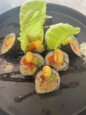 I think this was that jackfruit crab special roll loved it at Beyond Sushi - Mulberry St in New York City