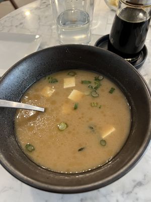Miso soup  at Beyond Sushi - Mulberry St in New York City