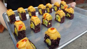 Spicy mang samples at Beyond Sushi - Mulberry St in New York City