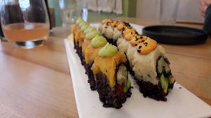 Seasonal special and sunrise at Beyond Sushi - Mulberry St in New York City