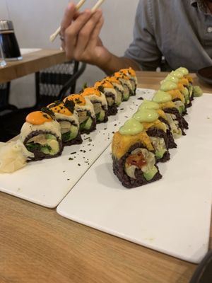 seasonal fall and sunny side rolls at Beyond Sushi - Mulberry St in New York City