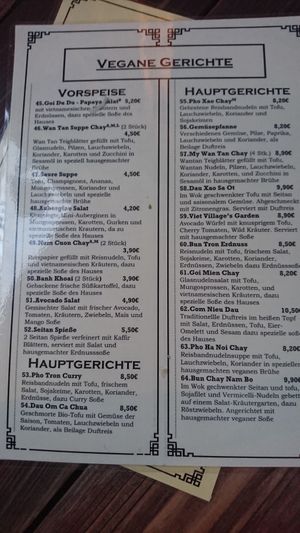 Menue at Viet Village in Halle