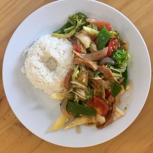 Vegan Lomo Saltado at Loving Hut - Surquillo in Lima