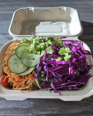 Rainbow salad with raw vegan ranch dressing at Vibe Organic Juice Bar in St Louis Park