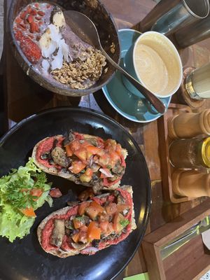 Smoothie Bowl & hummus toast  at Namaskara Coffee & Superfoods in Ubud