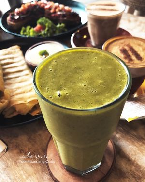 Banana, mango, and spinach. Three ingredients that scream Summer Feel.  at Namaskara Coffee & Superfoods in Ubud