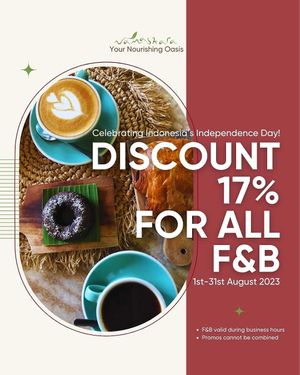 🎉 Celebrate Independence Day with us! 

Enjoy a mouthwatering treat at Namaskara throughout August 2023 and get  17% off on all FnB delights. 

Hurry, don't miss out! at Namaskara Coffee & Superfoods in Ubud