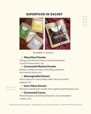 Packed with nutrient-rich ingredients, our superfood extracts are now available at our coffeeshop for you to enjoy in the comfort of your own home. at Namaskara Coffee & Superfoods in Ubud