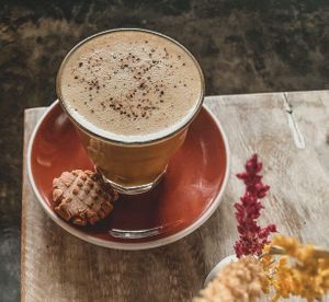 Bulletproof coffee aka keto coffee is a high-calorie coffee drink intended to replace breakfast. at Namaskara Coffee & Superfoods in Ubud