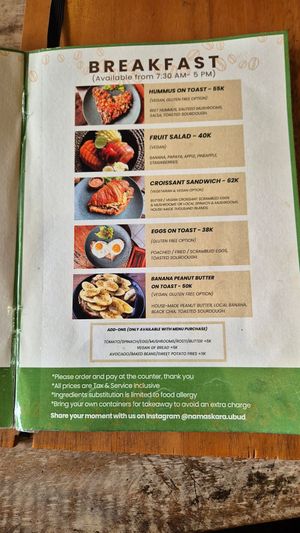 Menue June 2024 2/9 at Namaskara Coffee & Superfoods in Ubud