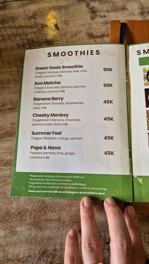 Menue June 2024 6/9 at Namaskara Coffee & Superfoods in Ubud