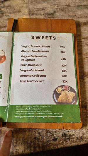 Menue June 2024 9/9 at Namaskara Coffee & Superfoods in Ubud