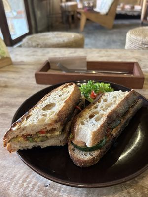 Vegan eggplant & zucchini toasted sandwich   at Namaskara Coffee & Superfoods in Ubud