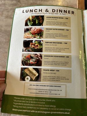 Menu July  at Namaskara Coffee & Superfoods in Ubud