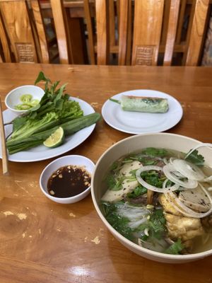 Pho and fresh springrolls  at Au Lac in Da Lat