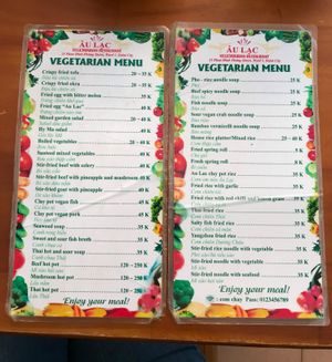 Menu at Au Lac in Da Lat