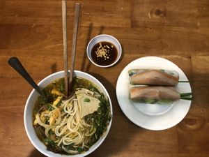 Bun bo and spring rolls at Au Lac in Da Lat