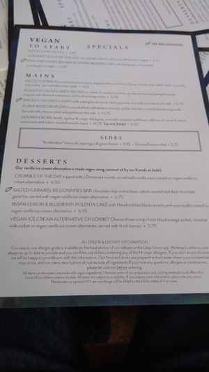 Vegan Menu at The Swan in Amersham