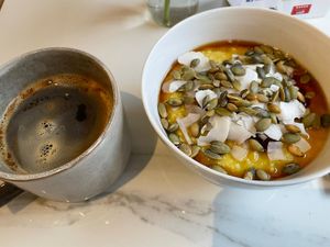 Americano and golden porridge  at Kale+Coco in Dublin