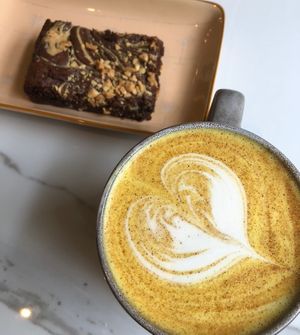 PB brownie + Golden Latte   at Kale+Coco in Dublin