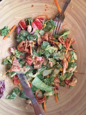 The white-smoked vegan salad was drowning in dressing  at Rich 'N Greens in Cologne