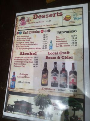 Drinks menu at Robs Ranch House in Killarney